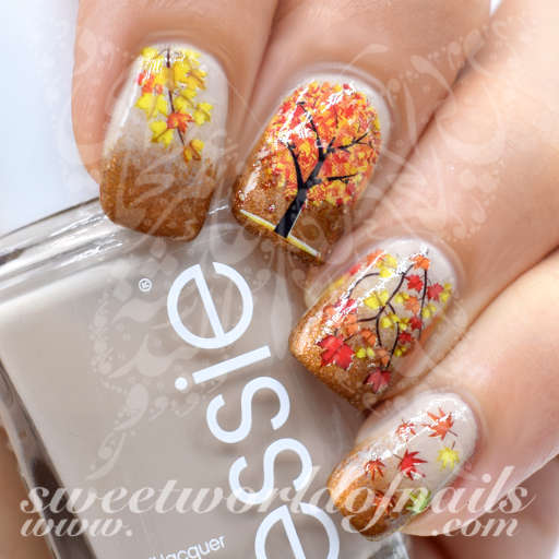 Gold Foil Fall Press on Nails  Fall Nail Designs with Leaves