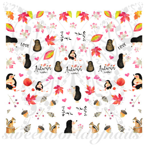 Autumn Nail Art Leaves and Squirrels Nail Water Slides