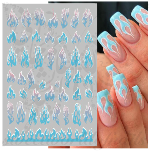 Blue Flames Nail Art Stickers