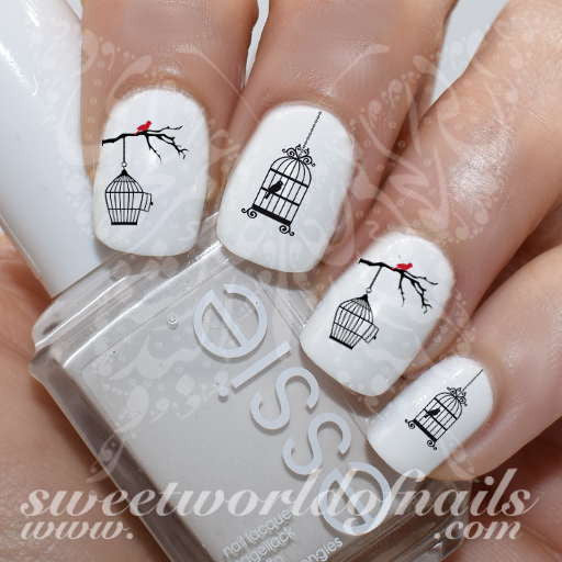 Bird Nail Art Birdcage Tree Branch Nail Water Decals Water Slides