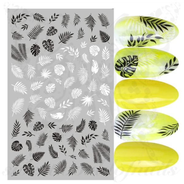Black and White Leaves Nail Art Big Sheet Stickers
