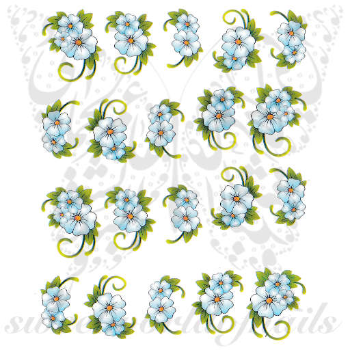 Blue Flowers Nail Art Water Decals