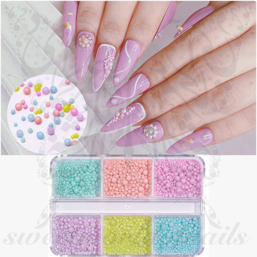 6 COLOR CANDY color Round beads nail art decoration mix size beads
