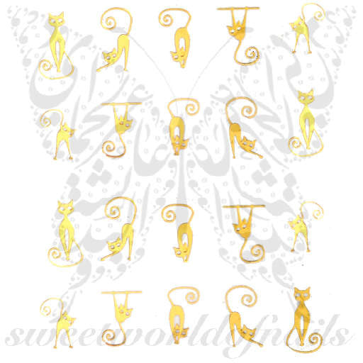 Gold Cat Nail Art Nail Water Decals Transfers Wraps