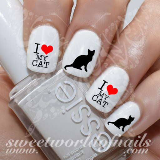 Cat Nail Art I love My Cat Nail Water Decals Water Slides