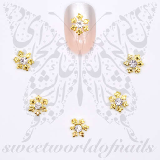 Christmas Nail Art 3D Gold Snowflakes with Rhinestone Nail Charms / 2 pcs