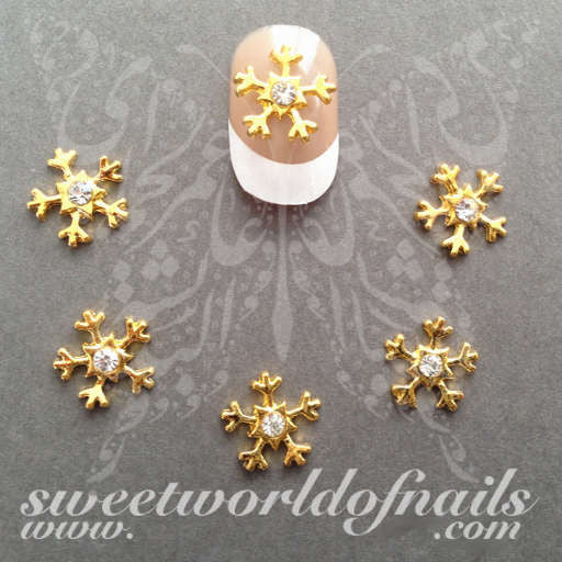 Christmas Nail Art 3D Gold Snowflake Rhinestones Charms Nail Decoration /2pcs
