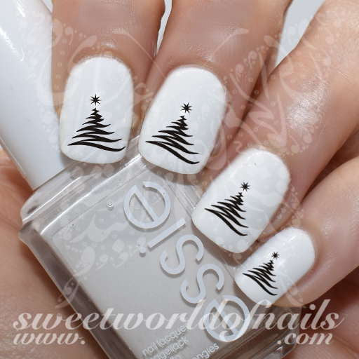 Christmas Nail Art Black Christmas Tree Nail Water Decals Water Slides