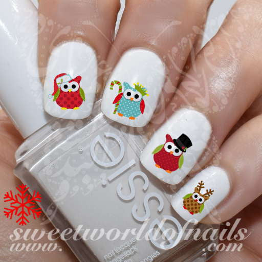 Christmas Nail Art Christmas Owls Red Snowflakes Nail Water Decals Water Slides