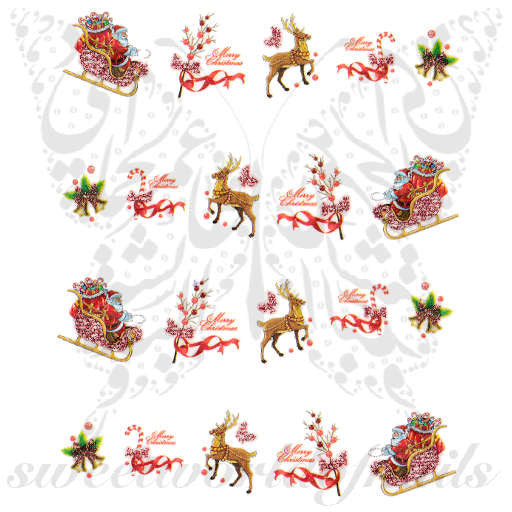 Christmas Nail Art Glittery Reindeer Santa Sleigh Nail Water Decals Transfers