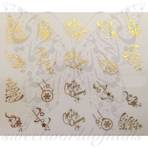 Christmas Nail Art Gold Merry Christmas Tree Stars Lights