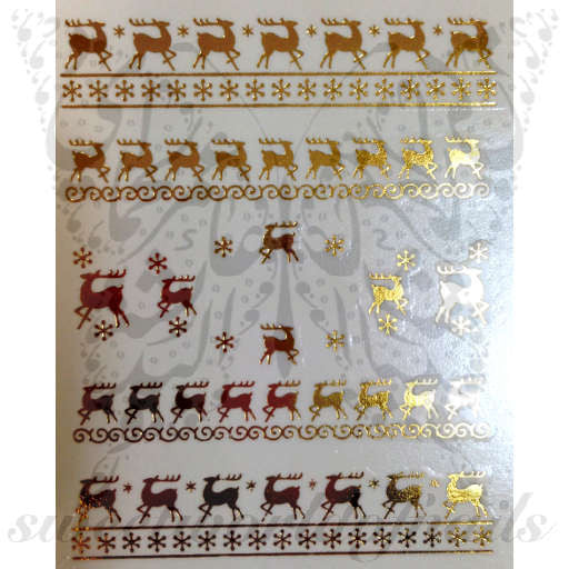 Christmas Nail Art Gold Reindeer and Snowflakes Nail Water Decals