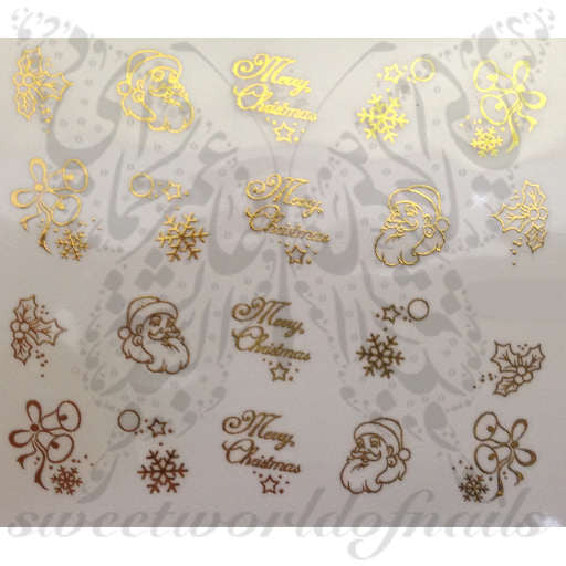 Gold Christmas Nail Art Santa Snowflakes Nail Water Decals