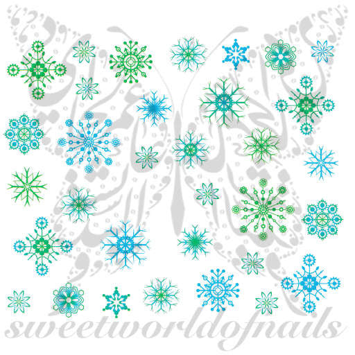 Christmas Nail Art Green and Blue Snowflake Nail Water Decals