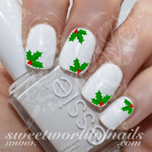 Christmas nail art Holly water decals wraps