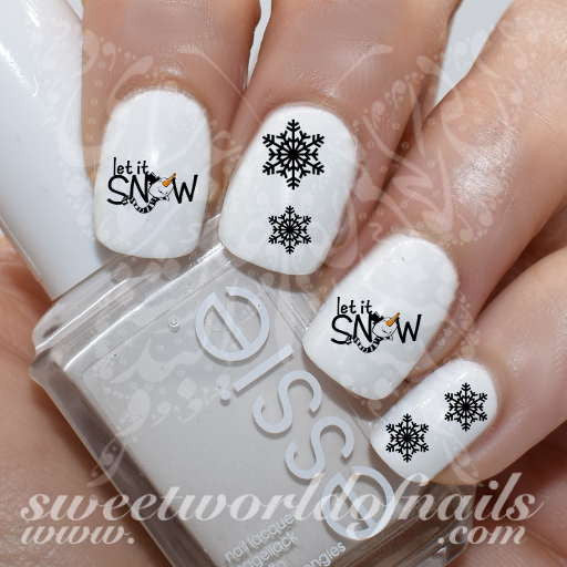 Christma Nail Art Let It Snow Black Snowflakes Water Decals