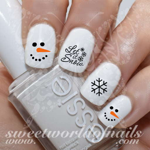 Christmas Nail Art Let it Snow Snowman Face Nail Water Decals