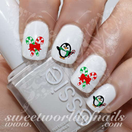Christmas Nail Art Penguin Candy Cane Nail Water Decals Water Slides