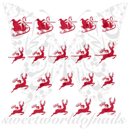 Christmas Nail Art Red Santa Sleigh Reindeer Nail Water Decals
