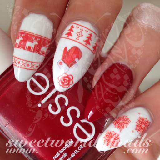 Christmas Nail Art Red Snowflakes Gloves Reindeer Nail Water Decals Water Slides