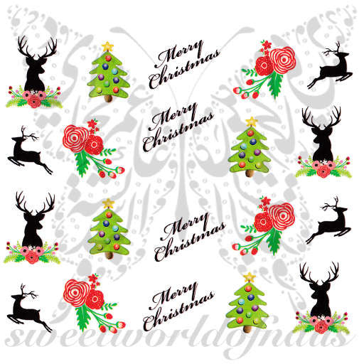 Christmas Nail Art Reindeer Tree Merry Christmas Nail Water Decals