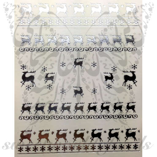 Christmas Nail Art Silver Reindeer and Snowflakes Nail Water Decals