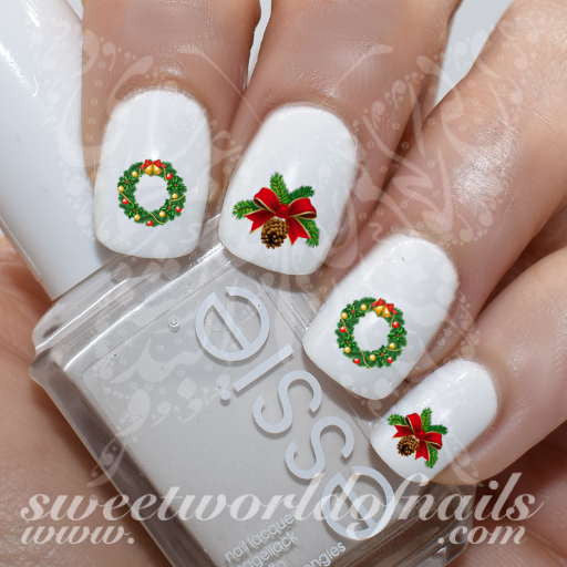 Christmas Nail Art pine twigs garland Water Decals