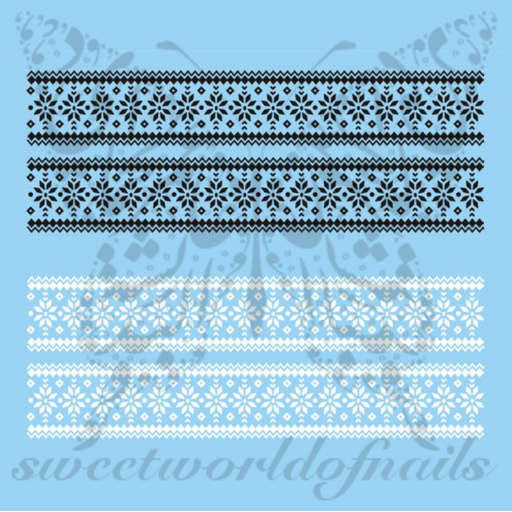 Christmas Nail Art Sweater Knit Pattern White and Black Nail Water Decals 