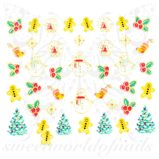 3D Metallic Christmas Nail Art Stickers Snowman Tree Holly
