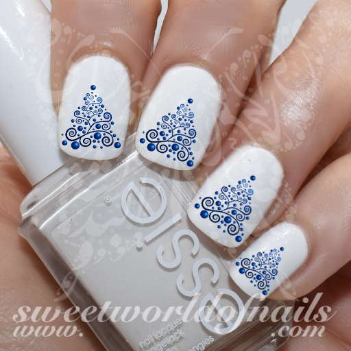 Christmas Nails Blue Tree Water Decals