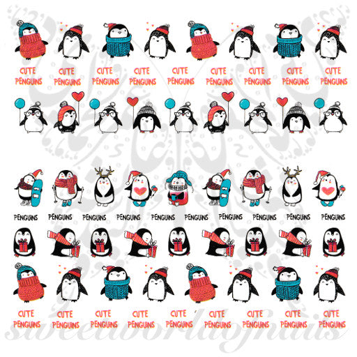 Christmas Nails Cute Penguin Nail water decals