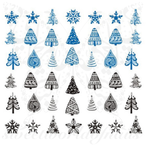 Christmas Nails Blue and Black Christmas Tree Decals