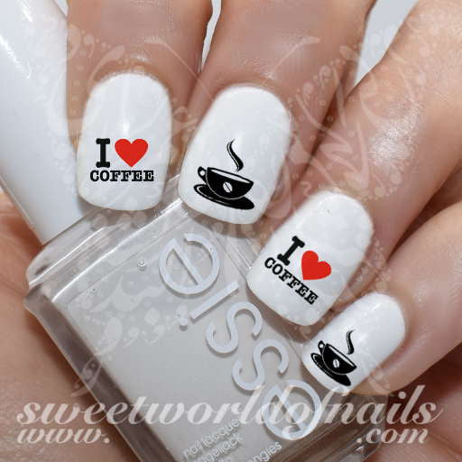 I Love Coffee Nail Art Water Decals Slides