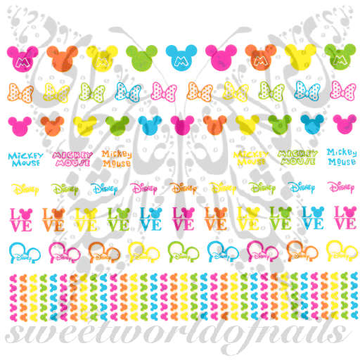 Colorful Mickey Minnie Nail Art Water Decals