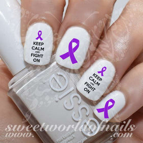 Crohn's disease Awareness Nail Art Keep Calm and fight on Purple Ribbon Nail Art Nail Water Decals 