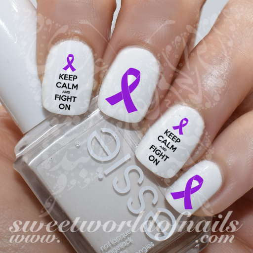 Crohn's disease Awareness Nail Art Keep Calm and fight on Purple Ribbon Nail Art Nail Water Decals 