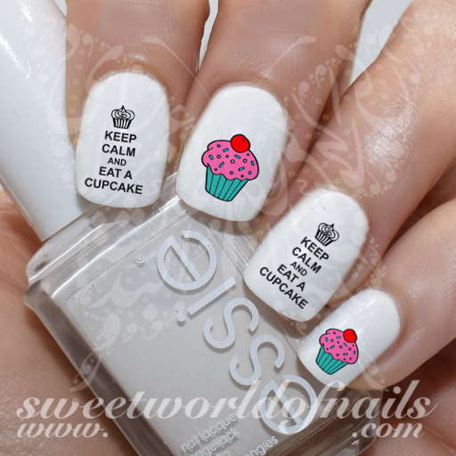 Keep Calm and Eat a Cupcake Nail Art Nail Water Decals Transfers Wraps