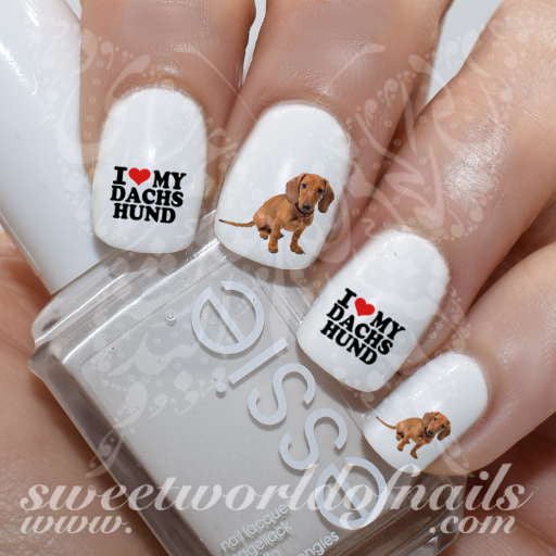 I love my Dachshund Dog Nail Art Nail Water Decals Transfers Wraps