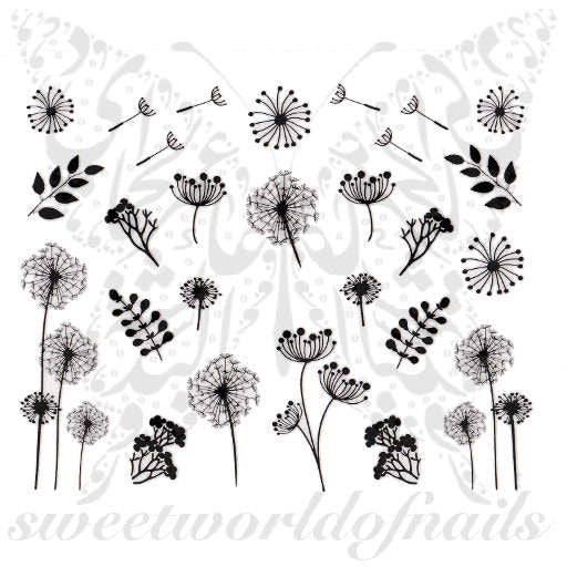 Dandelions and Leaves Nail Art Nail Stickers