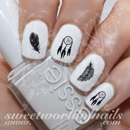 Dreamcatcher Nail Art Black Feathers Nail Water Decals Slides