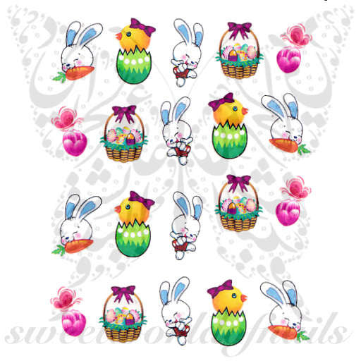 Easter Nail Art Bunny Egg Basket Chick Nail Water Decals Wraps
