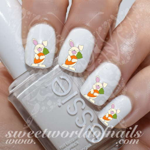 Easter Nail Art Bunny With Carrot Water Decals Nail Transfers Wraps