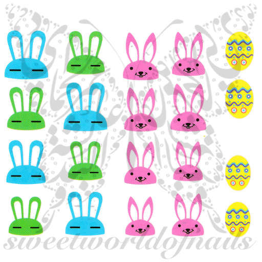 Easter Nail Art Colorful Bunnies Eggs Nail Water Decals