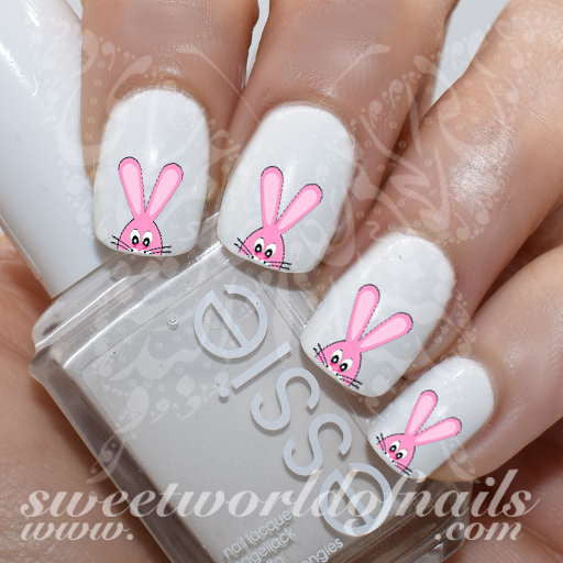 Easter Nail Art Pink Bunny Nail Water Decals Wraps