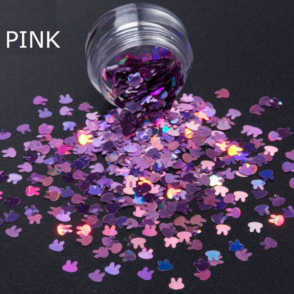 Pink Easter Nails Bunny Rabbit Confetti Glitter Nail Decoration
