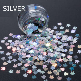Silver Easter Nails Bunny Rabbit Confetti Glitter Nail Decoration