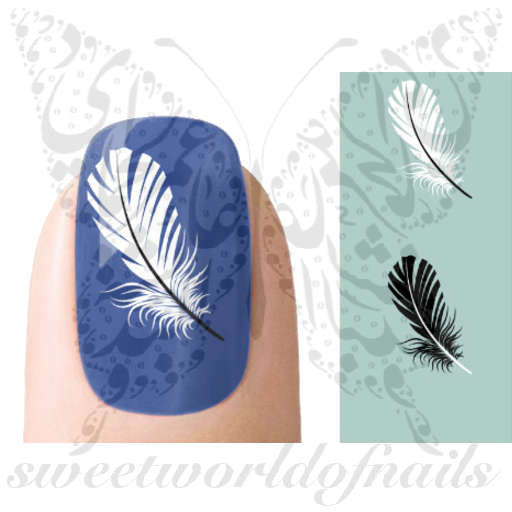 Black And White Feathers Nail Art Nail Water Decals Transfers Wraps