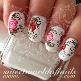 Floral Nail Art Red and Pink Flowers Nail Water Decals Water Slides