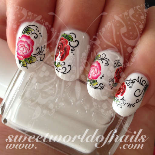 Floral Nail Art Red and Pink Flowers Nail Water Decals Water Slides