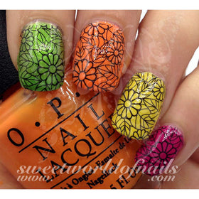 Flower Nail Art Black Flowers and Leaves nail Water Full Wraps